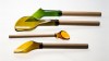 Cold cuts, spoons, serie 1. Wine or beer bottles that are collected, sawed, shaped, chanfered then polished by hand. Handles are made of beech.<br />Design : Laurence Brabant. 2008.<br /><br />Photographic credit : Xavier Nicostrate. - Laurence Brabant Alain Villechange