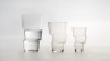 DECALES. Tumblers with a little bit thick bottom. Convenient gripping thanks to the shape.<br />Dimensions : diameters 51Mm, 66mm, 76mm, heights 90mm, 110mm, 135mm.<br /><br />Photographic credit : Xavier Nicostrate. - Laurence Brabant Alain Villechange